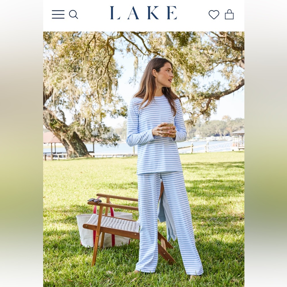 LAKE Pajamas Pima Crew Long-Long Set in Baltic Blue - XL